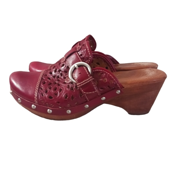 NAYA Hyacinth Clog Laser Cut Leather Wooden Heel size 6.5 - Picture 5 of 8